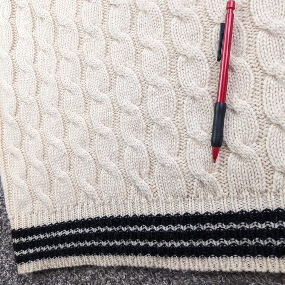Vintage 90s Gap Sweater Tennis Cricket Wool Cable Knit V Neck Ivory Mens Large - Picture 7 of 11
